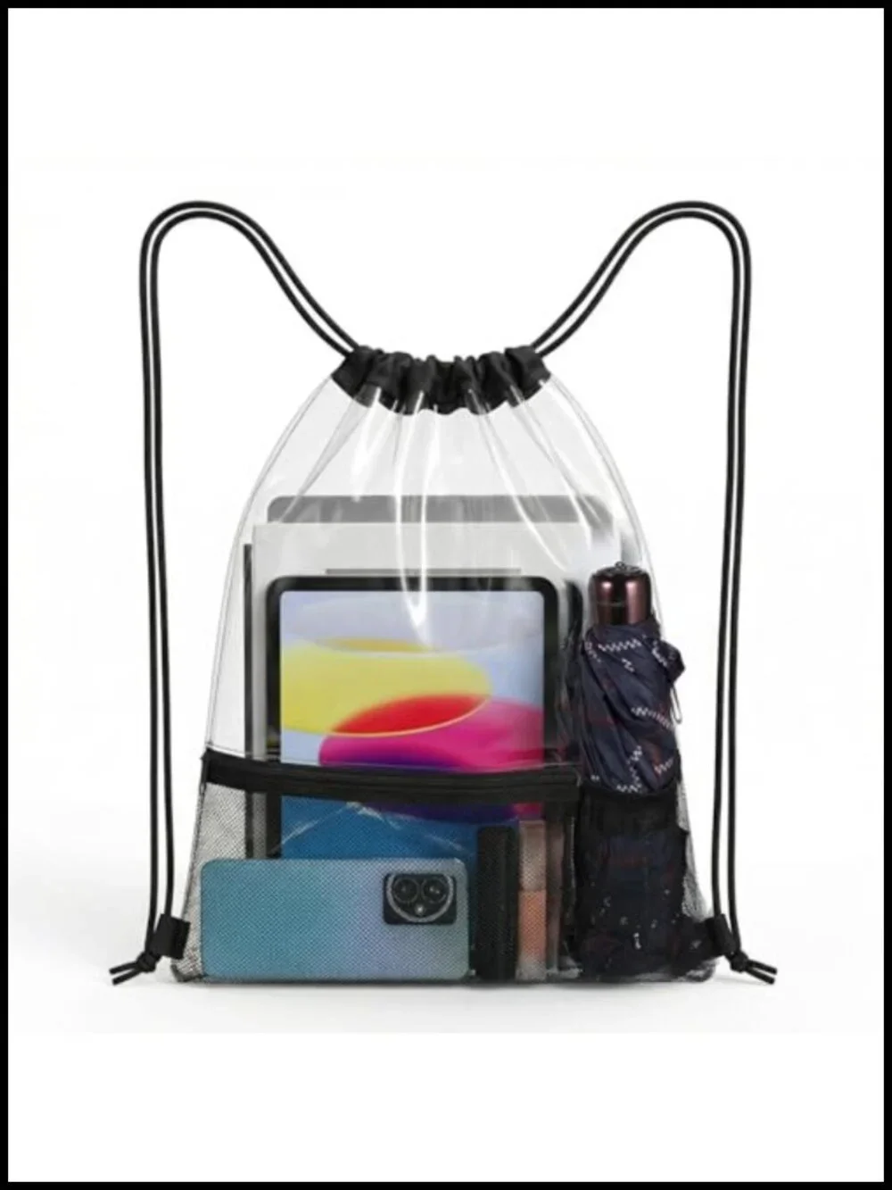 2 Pack Clear Drawstring Backpacks Stadium Approved Transparent PVC See Through